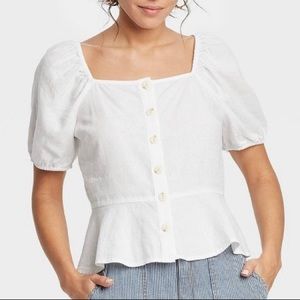 Puff Short Sleeve Peplum Blouse